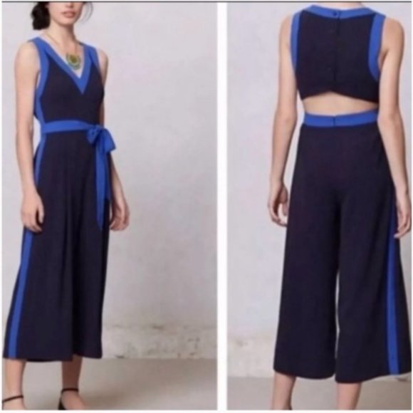 elevenses Pants - Anthro Elevenses Cutout Back Jumper Blue NWT